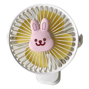 Korean USB Rechargeable Stroller Fan - Portable Clip-On, 3 Speed, Cartoon Bear & Rabbit Design, Ideal for Outdoor Use