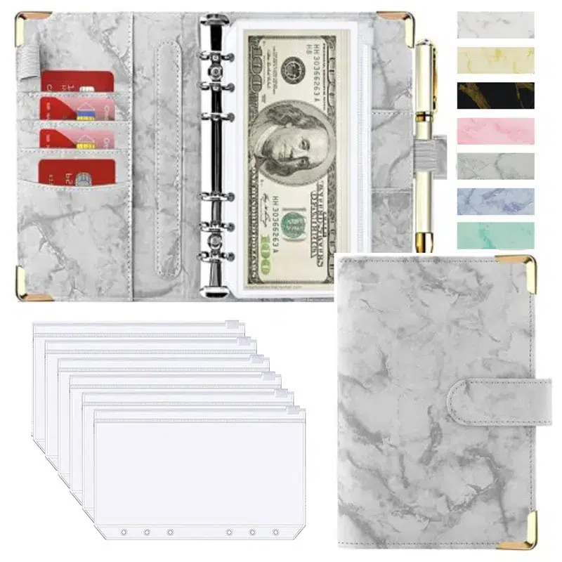 Marble White PU Leather A6 Budget Planner - Image 16
