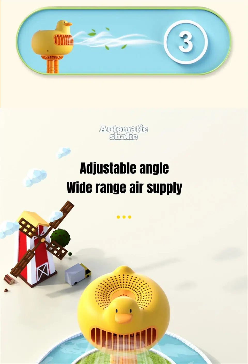 Mini USB Portable Fan - Duck-Shaped Baby Stroller Fan with Adjustable Stand, Handheld or Desktop Use, 3600mAh Long-Lasting Battery, Safe for Kids - Image 18