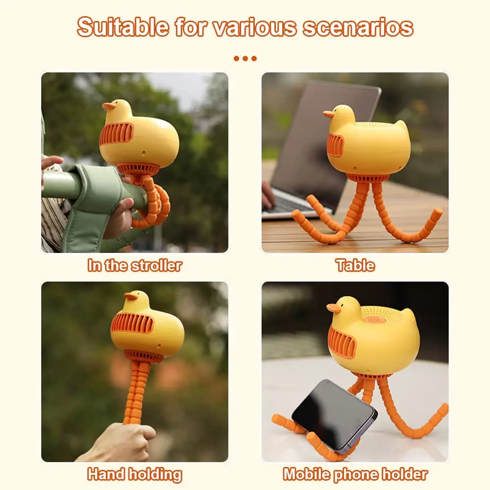 Mini USB Portable Fan - Duck-Shaped Baby Stroller Fan with Adjustable Stand, Handheld or Desktop Use, 3600mAh Long-Lasting Battery, Safe for Kids - Image 5