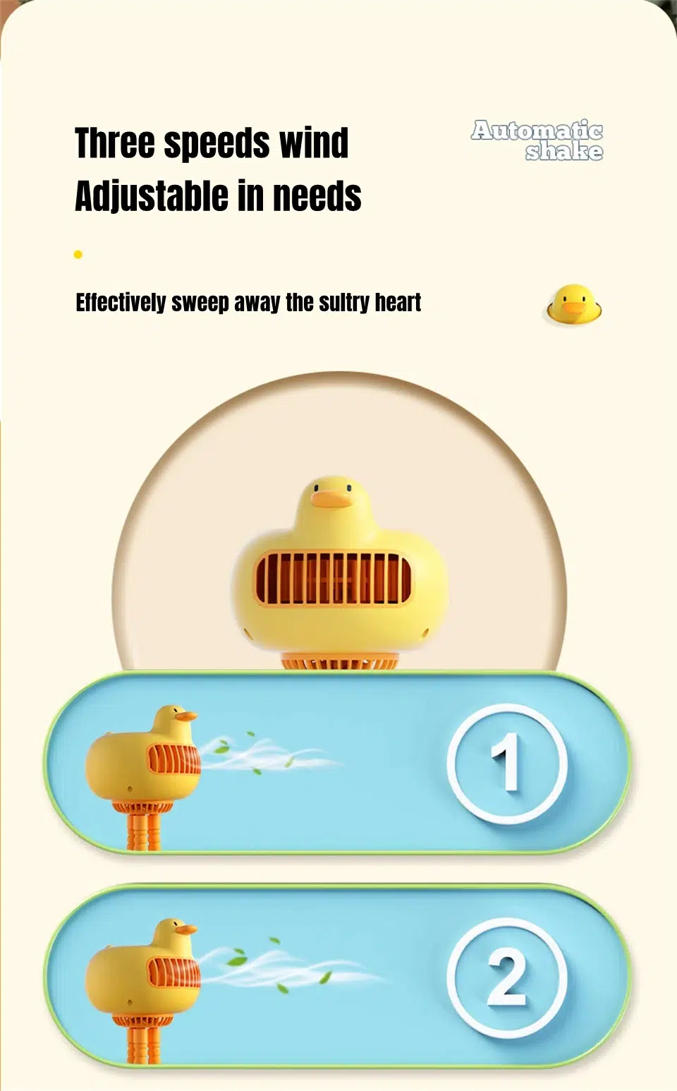 Mini USB Portable Fan - Duck-Shaped Baby Stroller Fan with Adjustable Stand, Handheld or Desktop Use, 3600mAh Long-Lasting Battery, Safe for Kids - Image 17