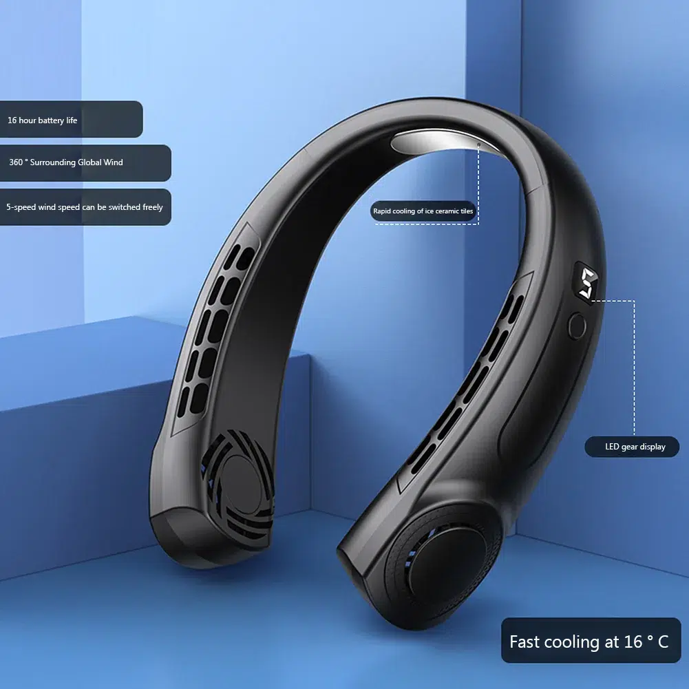 5-Speed USB Rechargeable Portable Neck Fan | Quiet & Bladeless with LED Display – Ultimate Comfort Anywhere! - Image 9