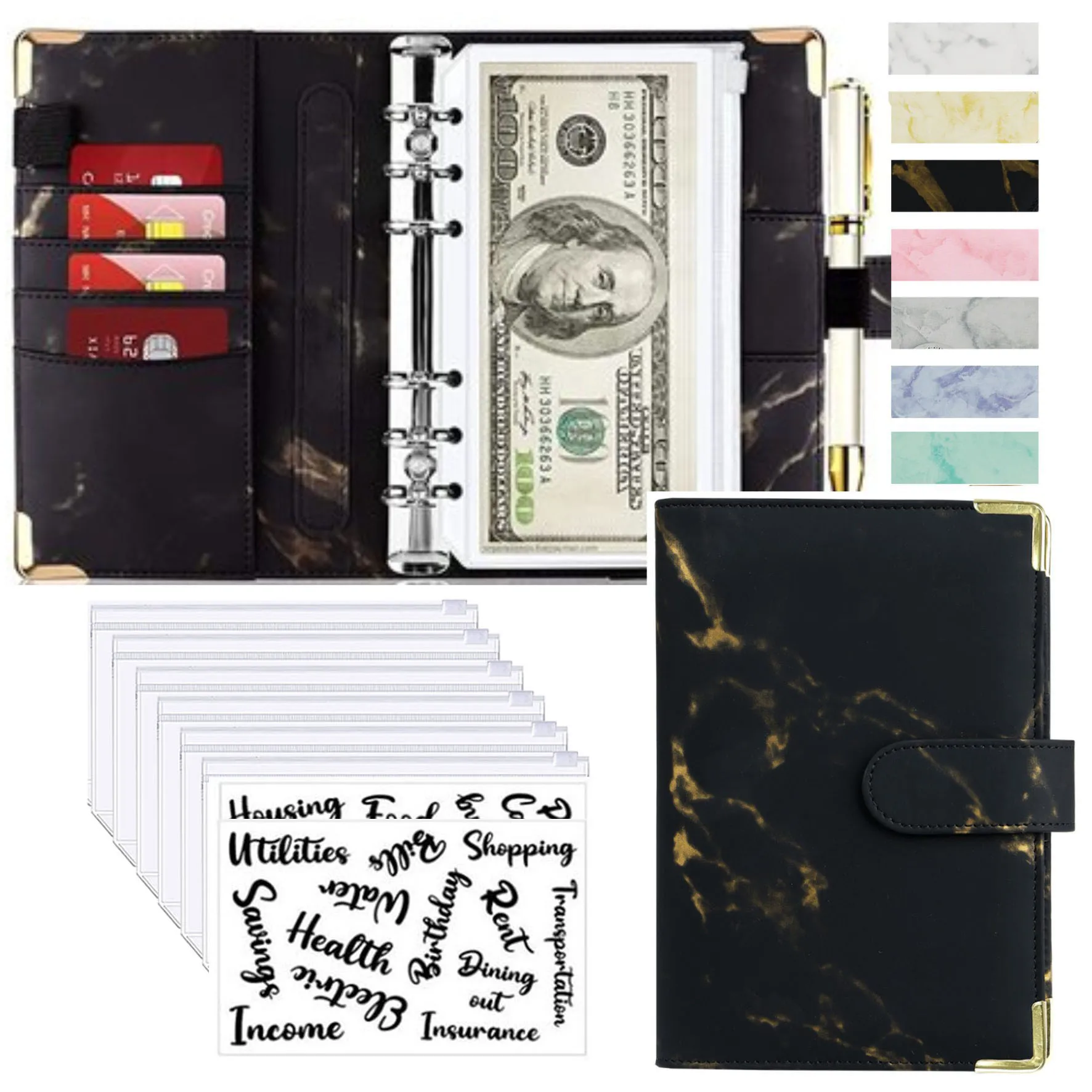 Marble White PU Leather A6 Budget Planner - Image 7