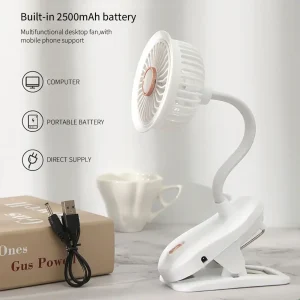 Portable Handheld USB Fan - Quiet, Rechargeable 250mAh, Multi-Functional for Desk and Clip Use, Ideal for Students and Office
