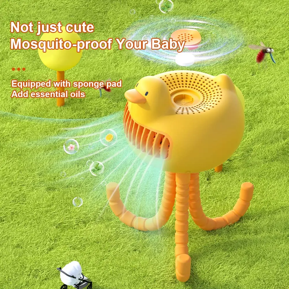 Mini USB Portable Fan - Duck-Shaped Baby Stroller Fan with Adjustable Stand, Handheld or Desktop Use, 3600mAh Long-Lasting Battery, Safe for Kids - Image 2