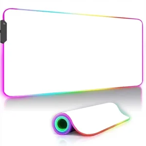 Laumango XXL White RGB Gaming Mouse Pad - LED Backlit Desk Mat for Gamers