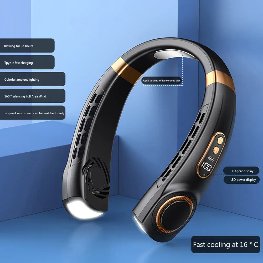 5-Speed USB Rechargeable Portable Neck Fan | Quiet & Bladeless with LED Display – Ultimate Comfort Anywhere! - Image 24