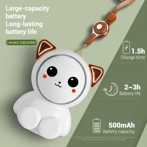 Portable Neck Fan USB Rechargeable - Mini Handheld Fan with 2/3 Speed Settings, Cute Cat Ears/Cow Horns Design, Ideal for Travel & Gifts