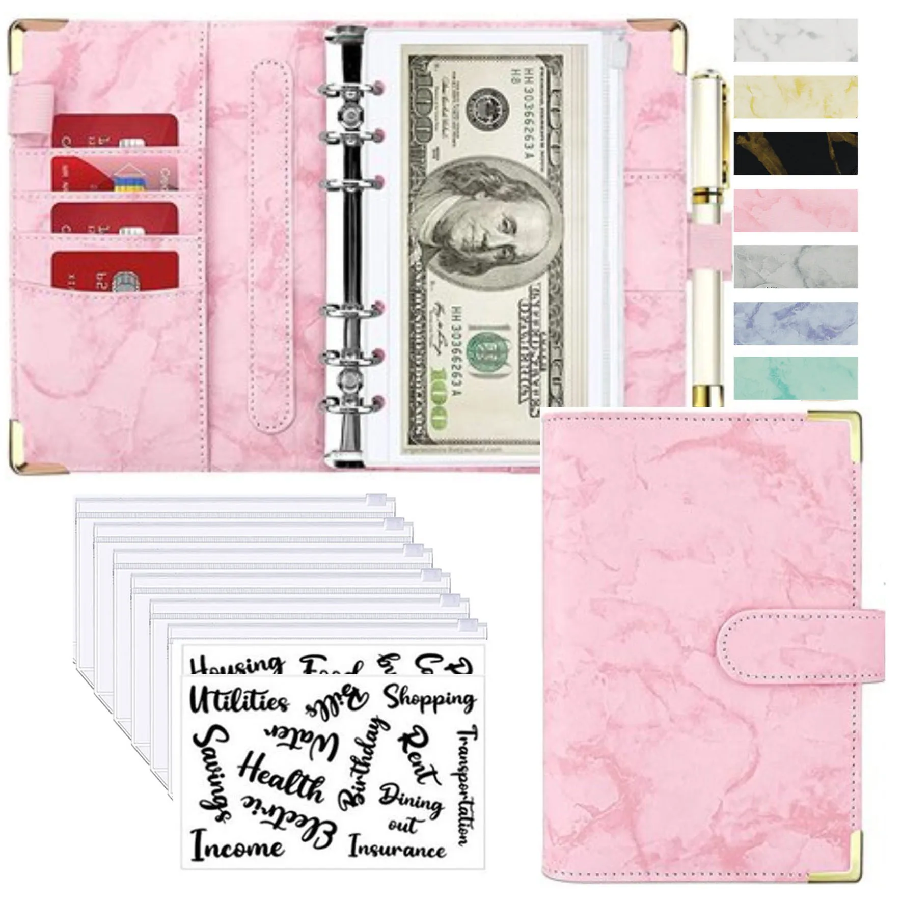 Marble White PU Leather A6 Budget Planner - Image 8