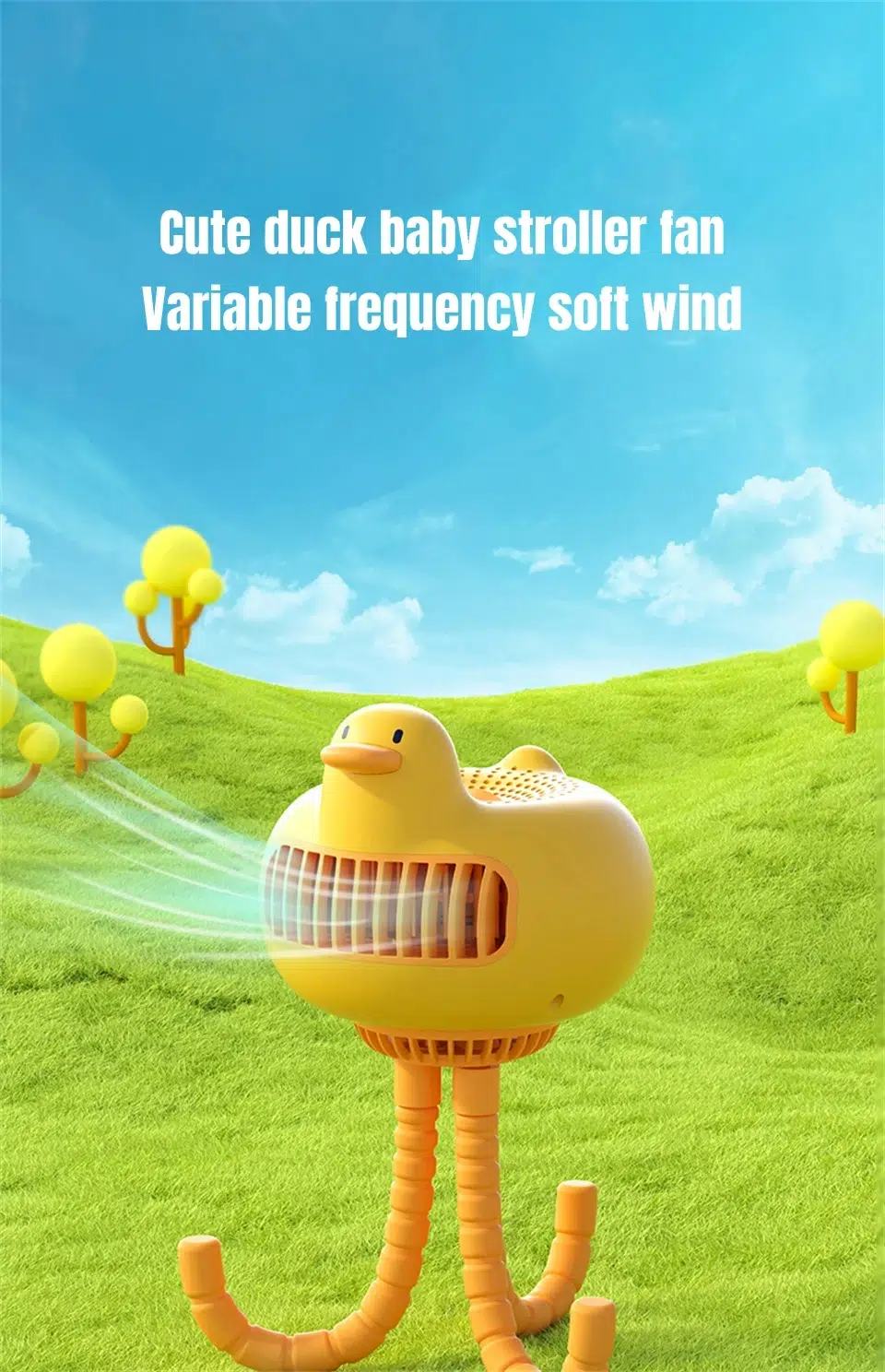 Mini USB Portable Fan - Duck-Shaped Baby Stroller Fan with Adjustable Stand, Handheld or Desktop Use, 3600mAh Long-Lasting Battery, Safe for Kids - Image 9