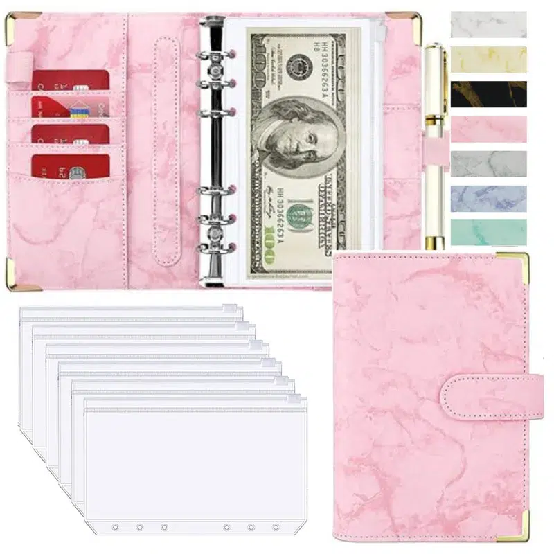 Marble White PU Leather A6 Budget Planner - Image 14