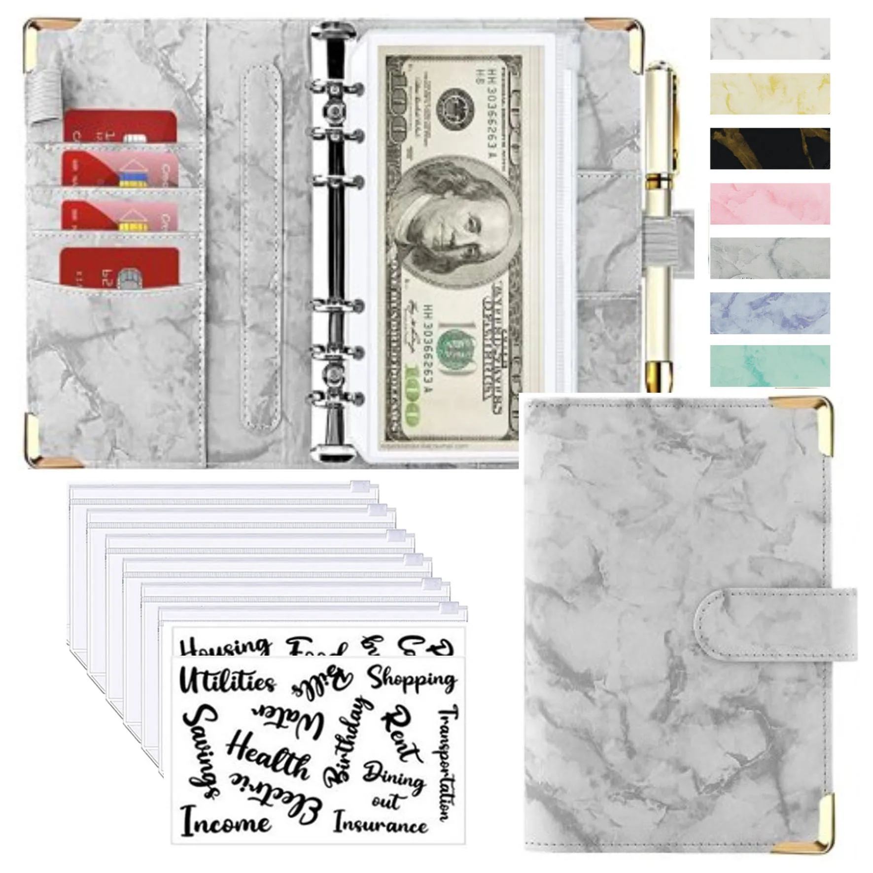 Marble White PU Leather A6 Budget Planner - Image 10