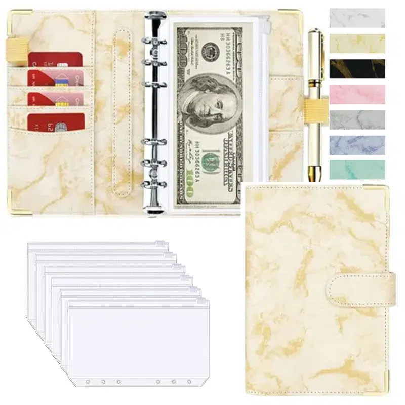 Marble White PU Leather A6 Budget Planner - Image 12
