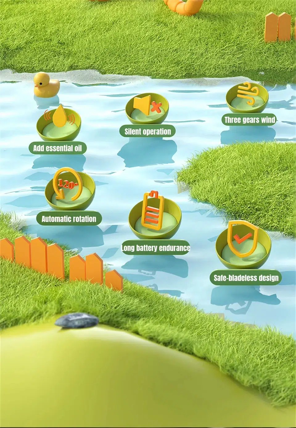 Mini USB Portable Fan - Duck-Shaped Baby Stroller Fan with Adjustable Stand, Handheld or Desktop Use, 3600mAh Long-Lasting Battery, Safe for Kids - Image 10