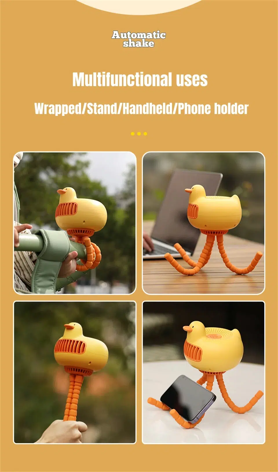 Mini USB Portable Fan - Duck-Shaped Baby Stroller Fan with Adjustable Stand, Handheld or Desktop Use, 3600mAh Long-Lasting Battery, Safe for Kids - Image 15