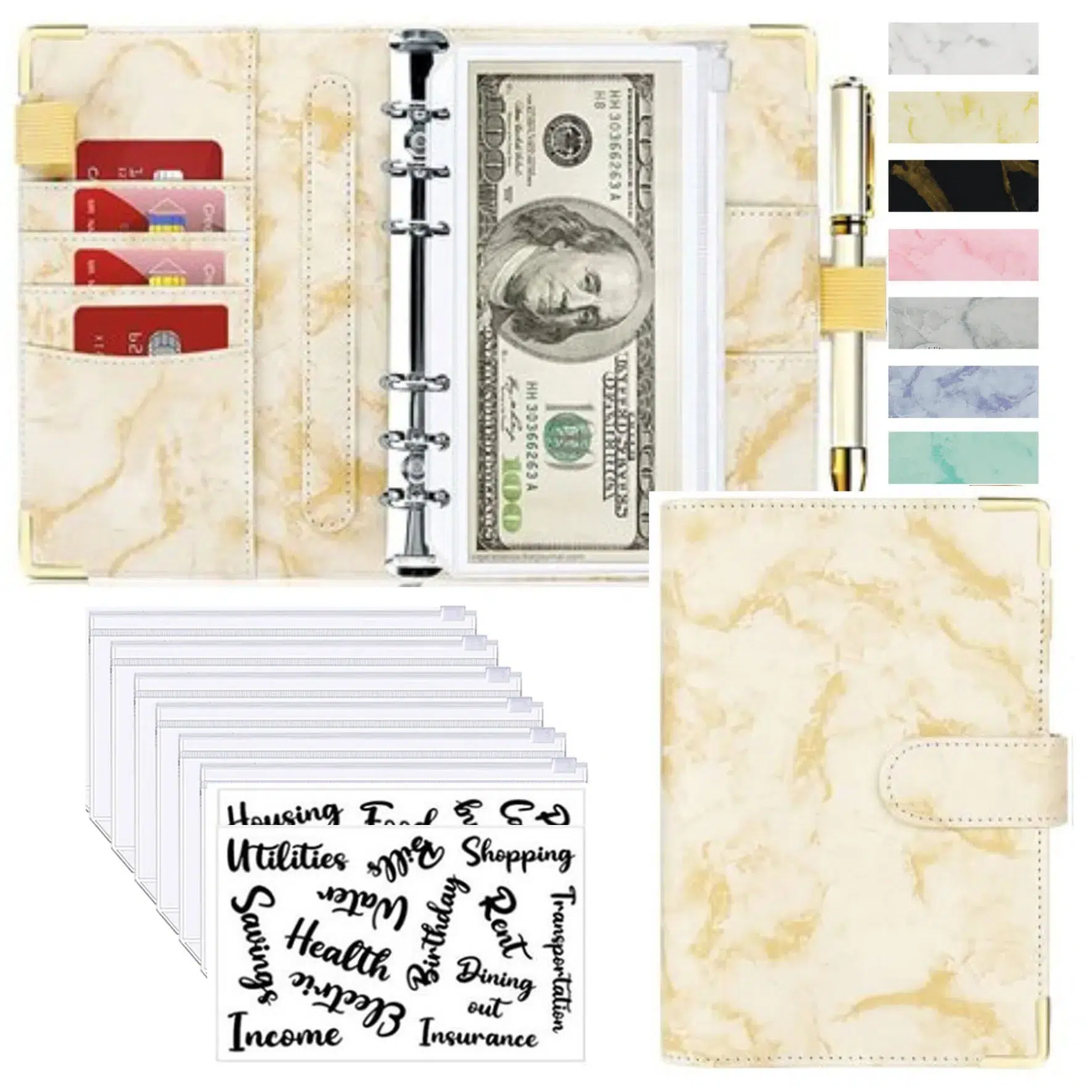 Marble White PU Leather A6 Budget Planner - Image 21