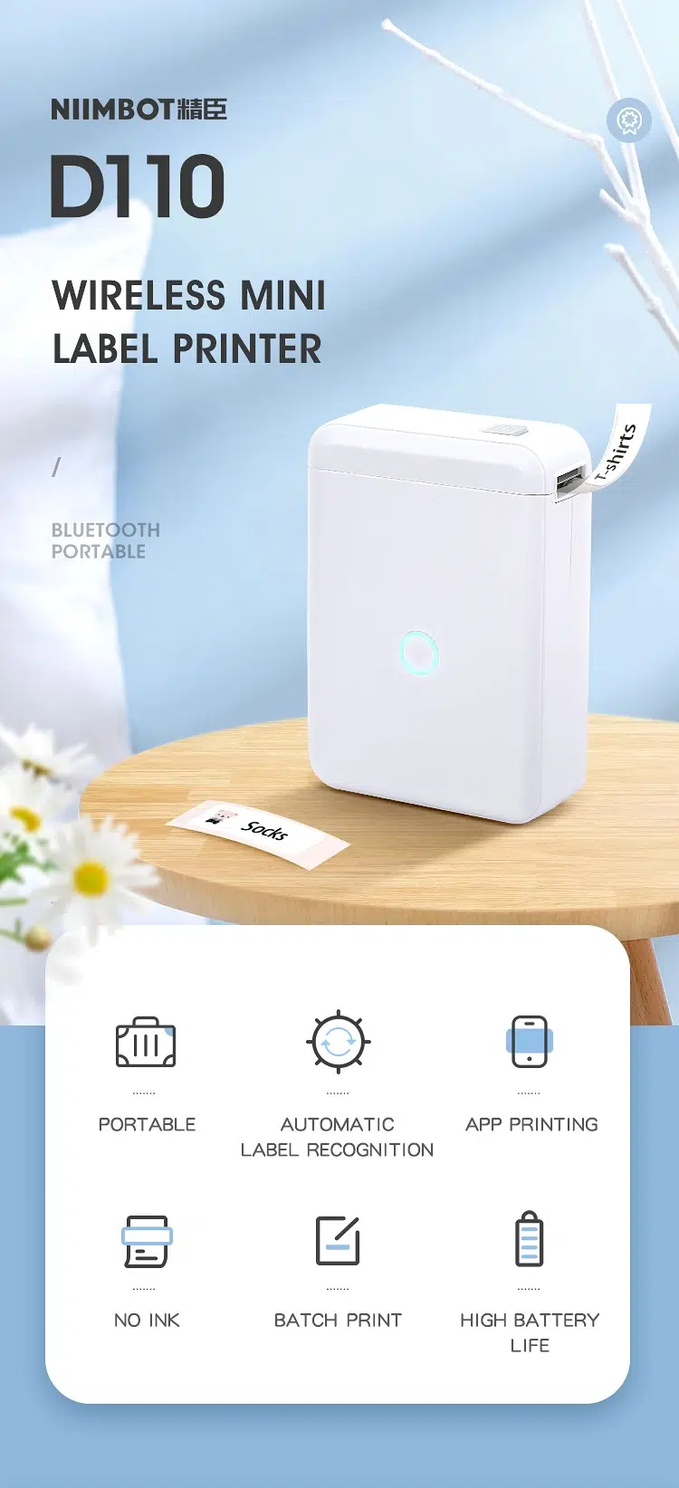 Niimbot D110 Portable Bluetooth Label Printer - Compact Wireless Sticker and Label Maker - Image 2