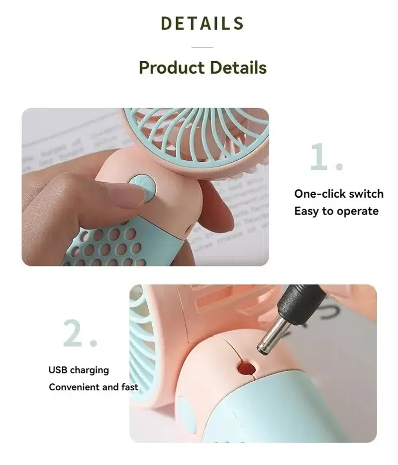 2024 New Cartoon Cute Handheld USB Charging Fan - 5-Speed, Ultra-Quiet & Portable – Perfect for On-the-Go Style! - Image 11
