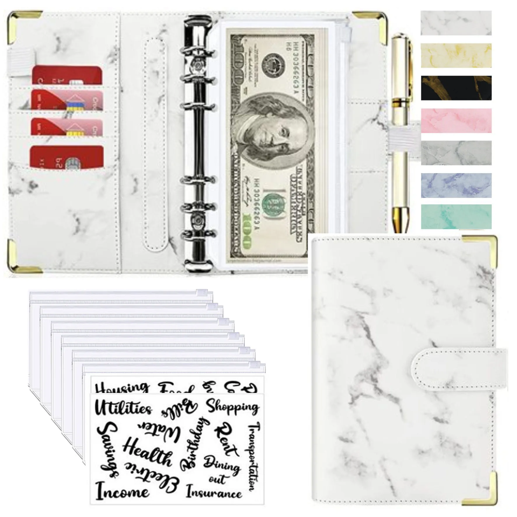 Marble White PU Leather A6 Budget Planner - Image 11
