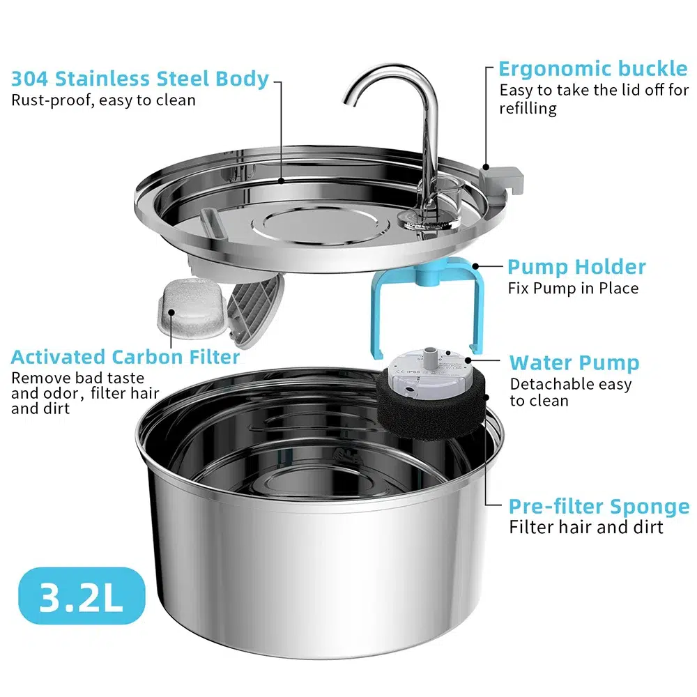 Stainless Steel Pet Water Fountain 3L - Image 2