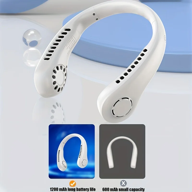 2024 Portable Neck Fan - 1200mAh Bladeless Rechargeable Air Cooler with 3 Speed Settings for Outdoor Sports - Image 4