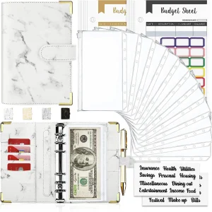 Marble White PU Leather A6 Budget Planner