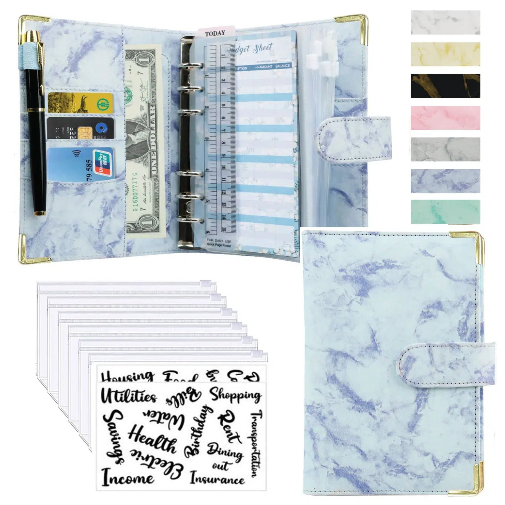 Marble White PU Leather A6 Budget Planner - Image 22