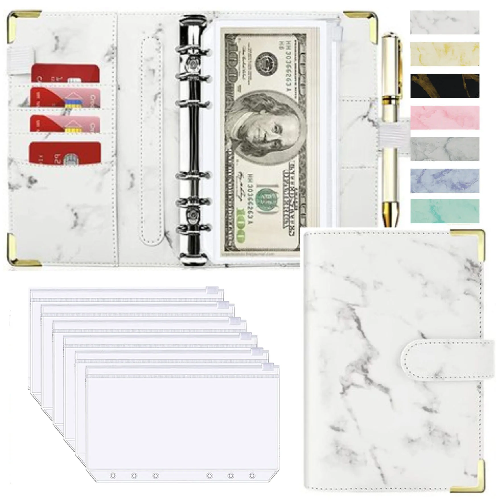 Marble White PU Leather A6 Budget Planner - Image 17
