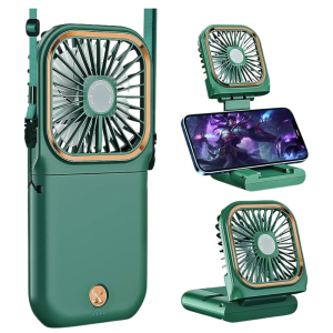 Ultimate Breeze: 3-in-1 Portable Neck Fan with Power Bank and Phone Holder