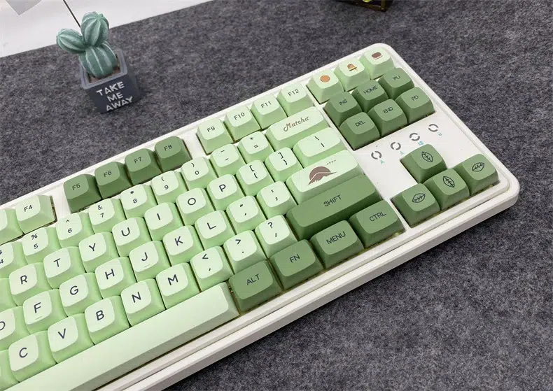 Uniform Matcha keycaps offering a smooth typing feel. Get yours now at RockatShip