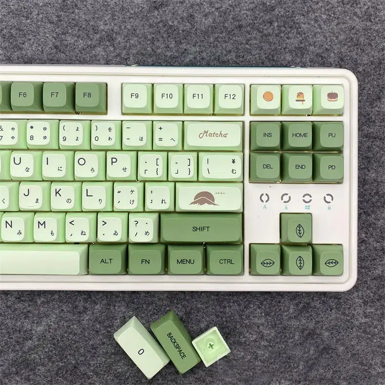 Matcha keycap set showcasing Arabic and Korean letters. Exclusive finds at RockatShip
