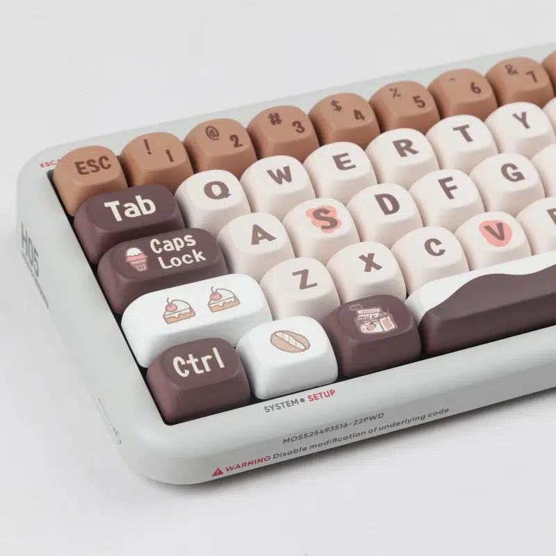 Side view showcasing the thickness of Coffee PBT Keycaps - Available at Rockatship