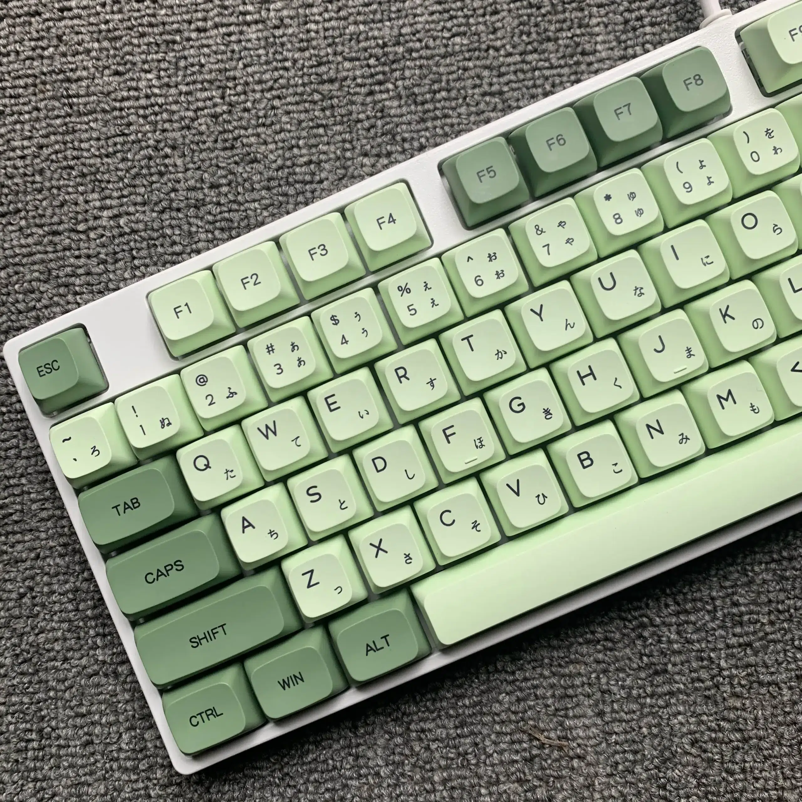 Close-up of vibrant Matcha keycaps with durable PBT material. Find yours at RockatShip