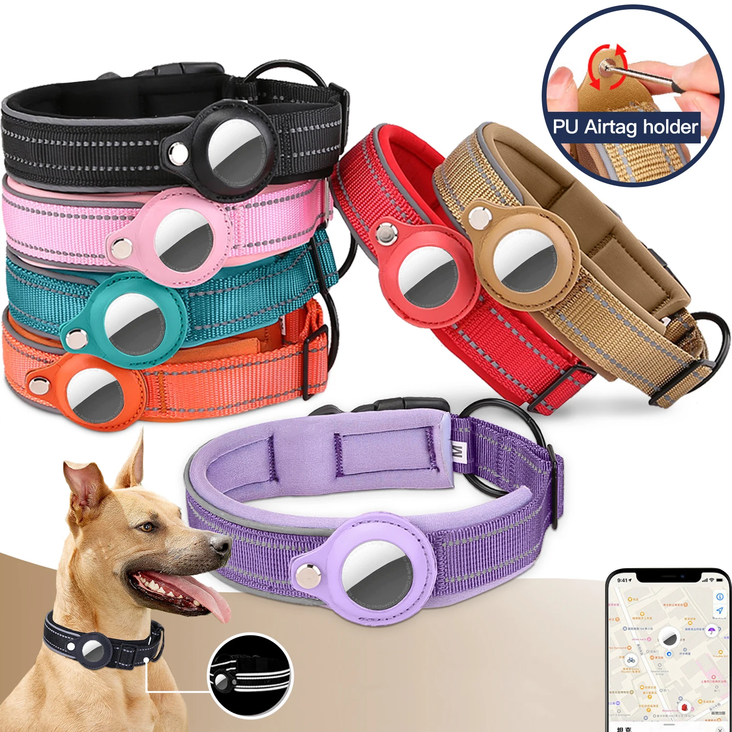 Never lose track of your Pet anymore - Airtag Pet Tracking Collar with Night Reflective Stripe made with Diving Material