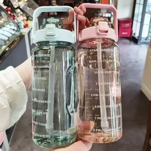 2L Time-Marked Fitness Water Bottle with Straw