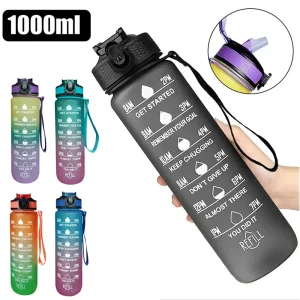 1L Motivational Gradient Water Bottle with Time Marker