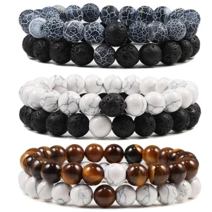 Elastic Lava & Tiger Eye Stone Beaded Bracelets - Unisex