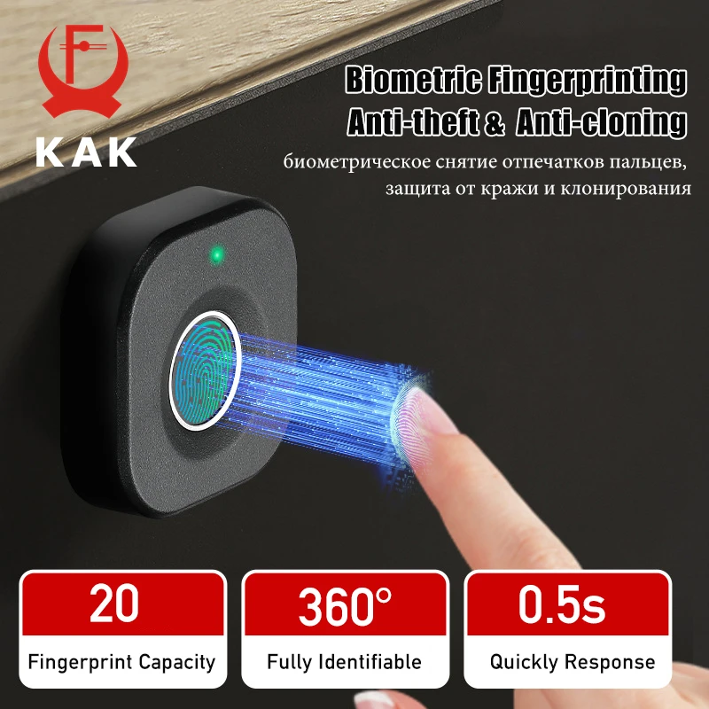 KAK Smart Biometric Fingerprint Cabinet Lock - Keyless Security for Drawers and Doors with Long Battery Life and Quick Unlock - Black - Image 2
