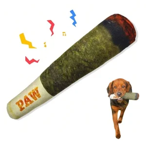 Plush Cigar Squeaky Dog Toy - Durable Chew Toy for Teeth Cleaning, Fun and Safe for Small to Medium Dogs