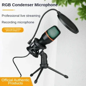 LEEDOAR RGB USB Condenser Microphone with Tripod for Gaming and Streaming