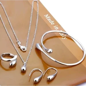 Elegant Water Drop Four-Piece Jewelry Set for Women - Includes S925 Silver Needle Earrings, Ring, Bracelet - Perfect for Weddings and Gifts