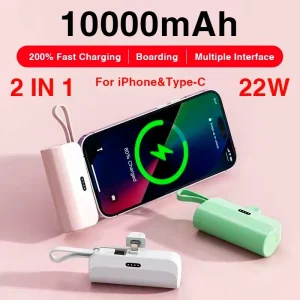 🔋✨ Ultra Compact 10000mAh 2-in-1 Fast Charger Power Bank with Built-In Type-C Cable for iPhone, Samsung, Xiaomi & More - Portable, Wireless & Eco-Friendly! 🌍
