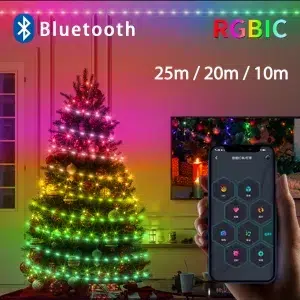🎄 Transform Your Home This Christmas with the Magical 25M/20M/10M USB Powered LED Fairy Lights - Smart Bluetooth and Remote-Controlled RGBIC Garland for Festive Tree and Room Decoration 🌟